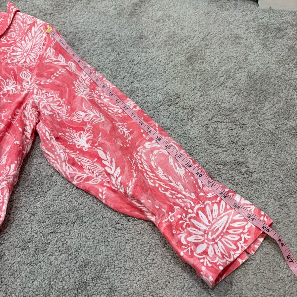 Talbots Coral Pink Paisley Linen Button Up Size 3X - Picture 8 of 9